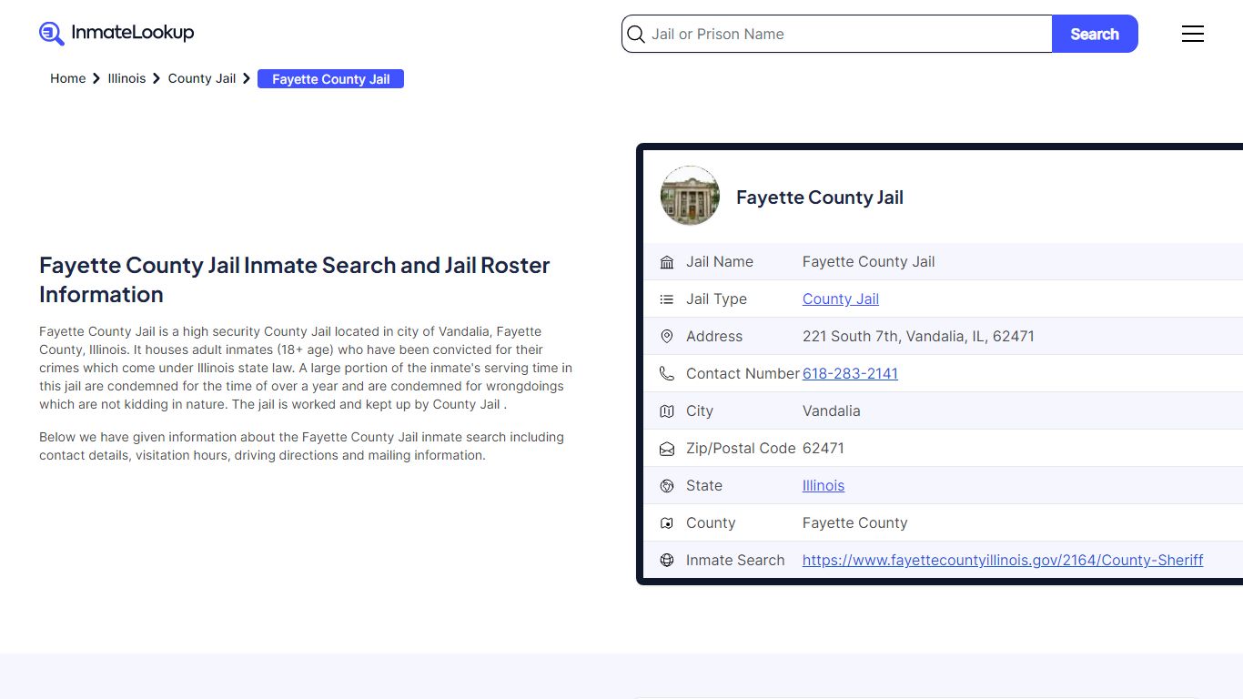 Fayette County Jail Inmate Search - Vandalia Illinois - Inmate Lookup